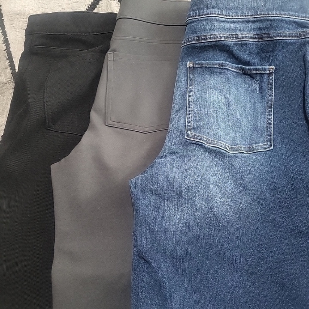 Three-Pair Pants Bundle — Black, Gray, Blue